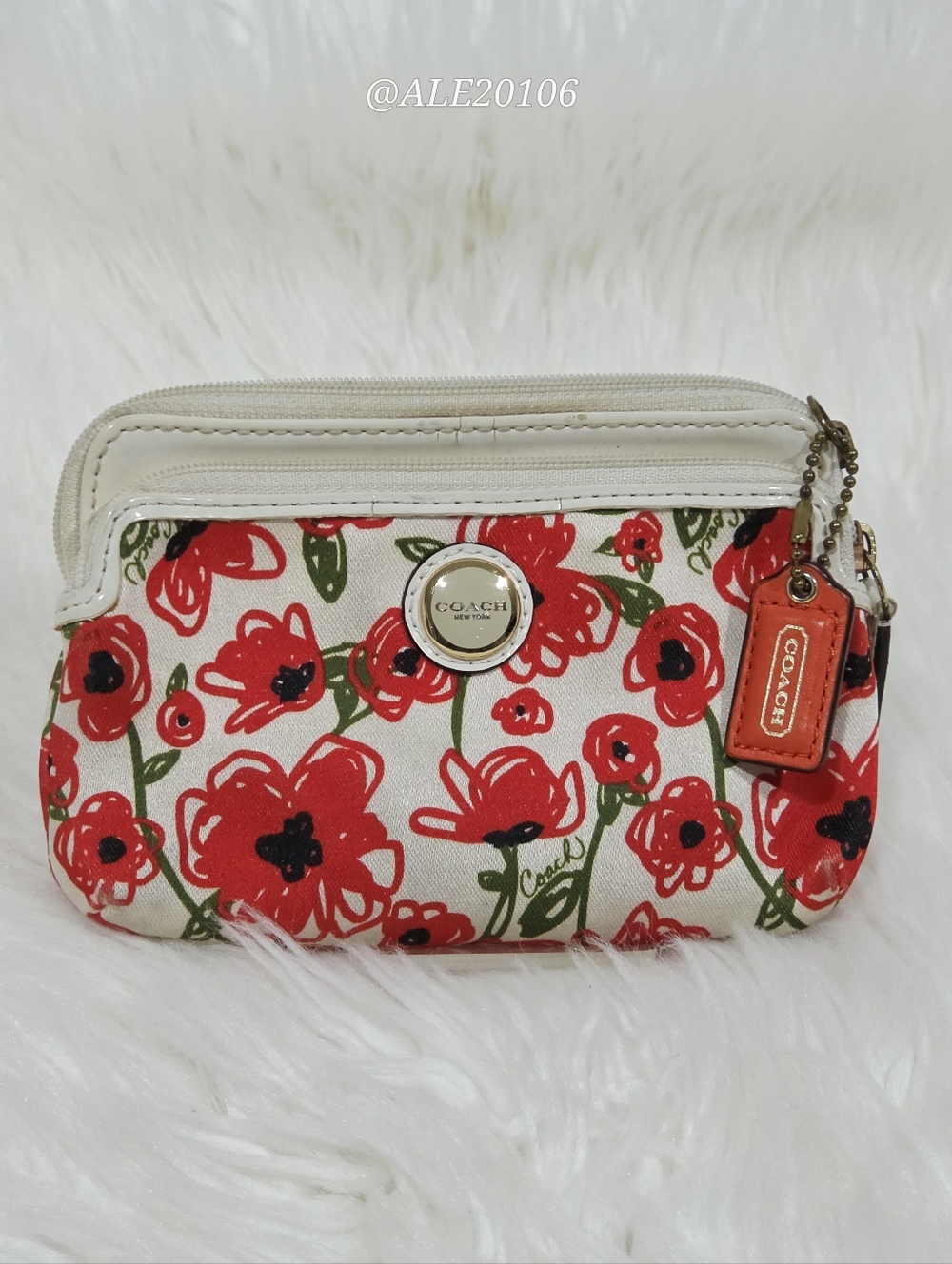 Coach Red Floral Print Canvas Wristlet Wallet Zip Pouch